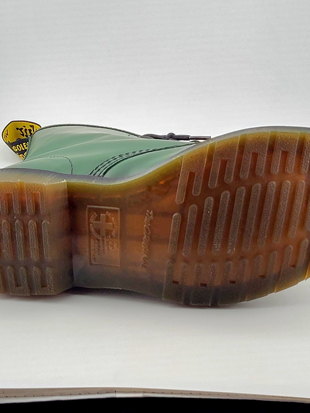 Dr. Martens 1460 Dark Green Lace Up Combat Boots Yellow Stitching Size 8 Exc Con - Picture 8 of 16
